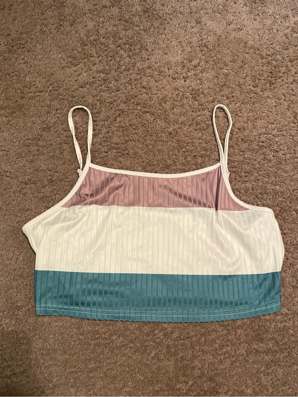Striped Colorblock Cropped Cami in Mauve, White & Teal